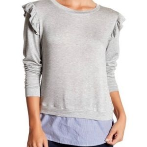 Buckle Gypsies & Moondust Gray Ruffle Shoulder Layered Shirt Tail Hem Top